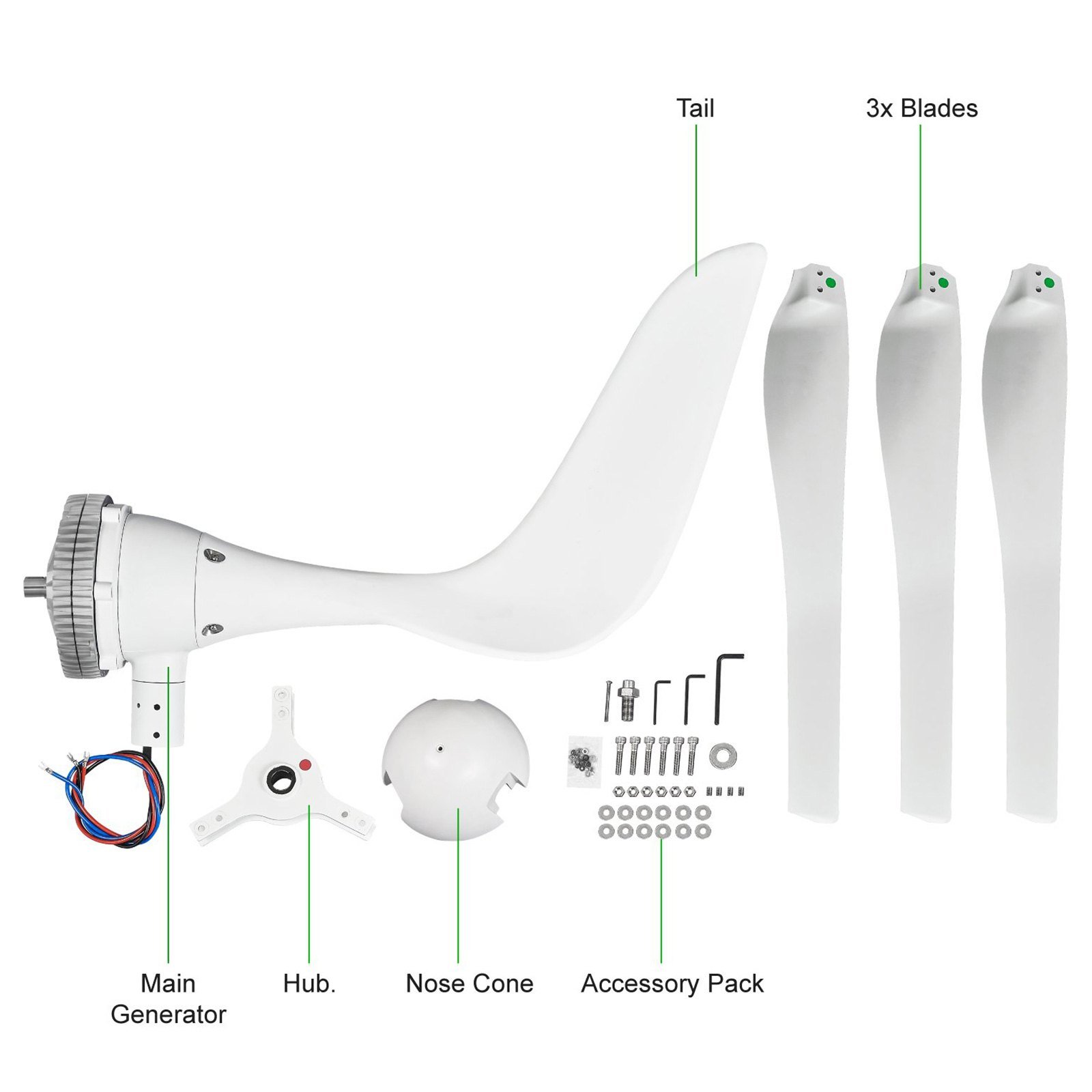 Vevor Horizontal Axis 400W 12V Wind Turbine Kits Included Parts