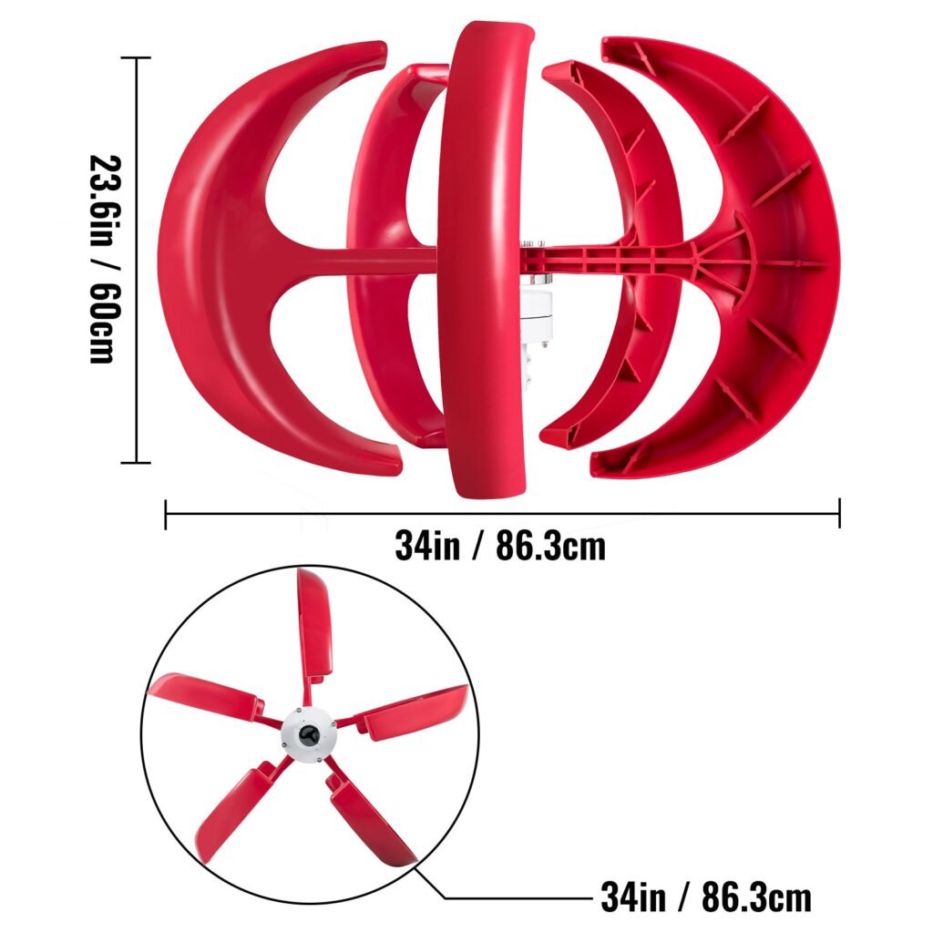 Vevor Vertical Axis Wind Turbine Red Lantern Renewable Wind Energy Dimensions