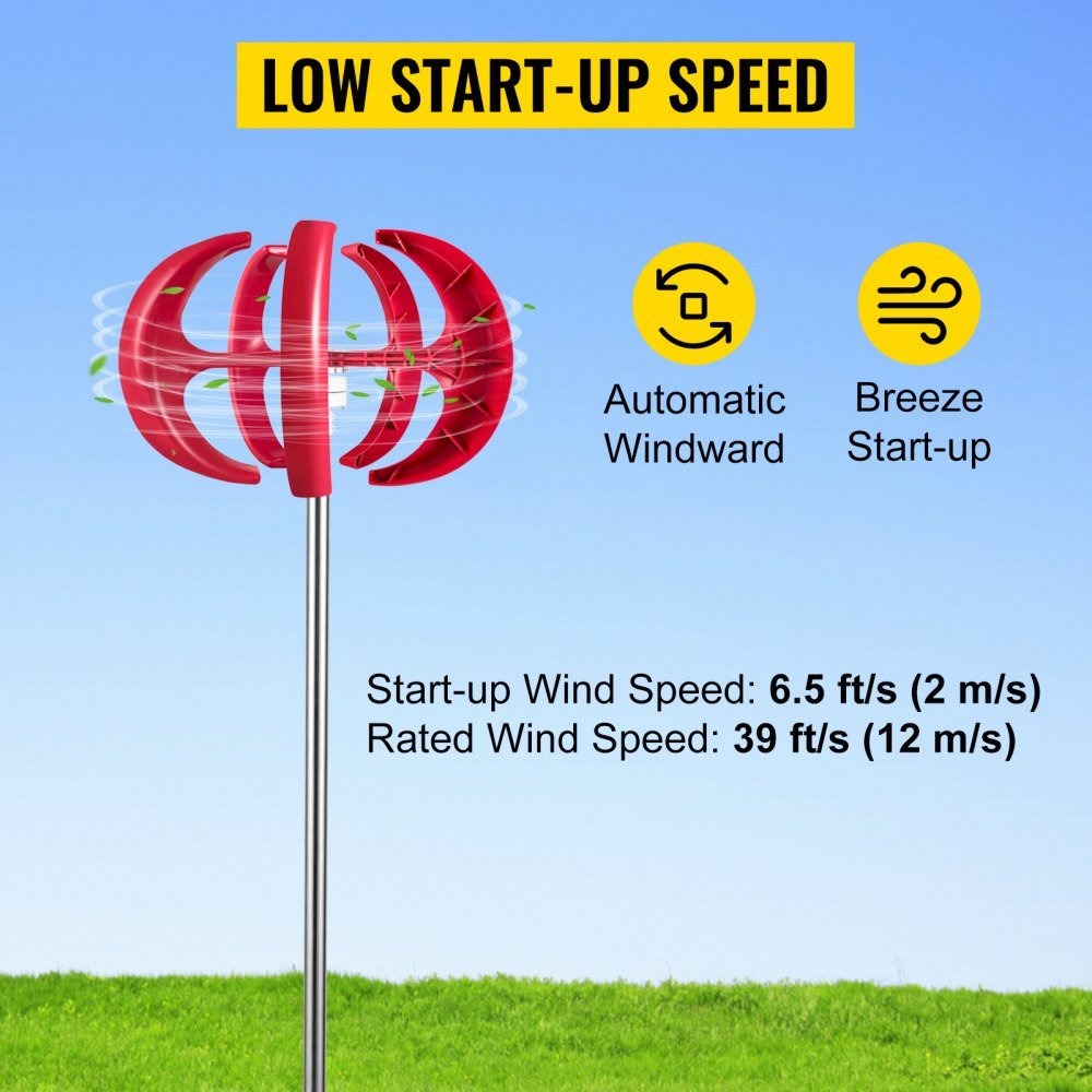 Vevor Vertical Axis Wind Turbine Red Lantern Renewable Wind Energy Low Startup Speed