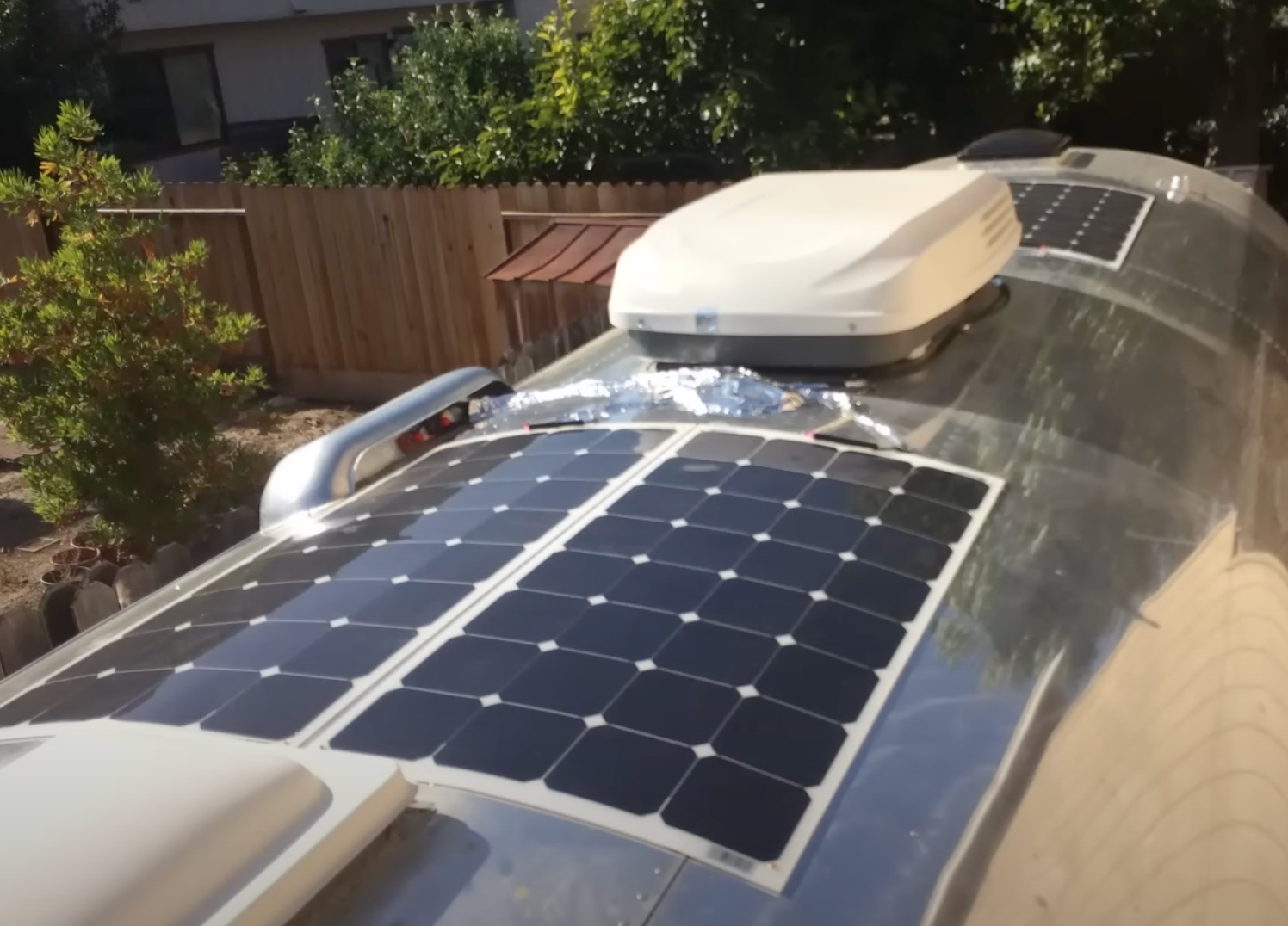 Flexible Solar Panels mounted on RV roof for solar energy