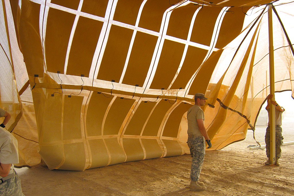 US Army using flexible solar panels on tent